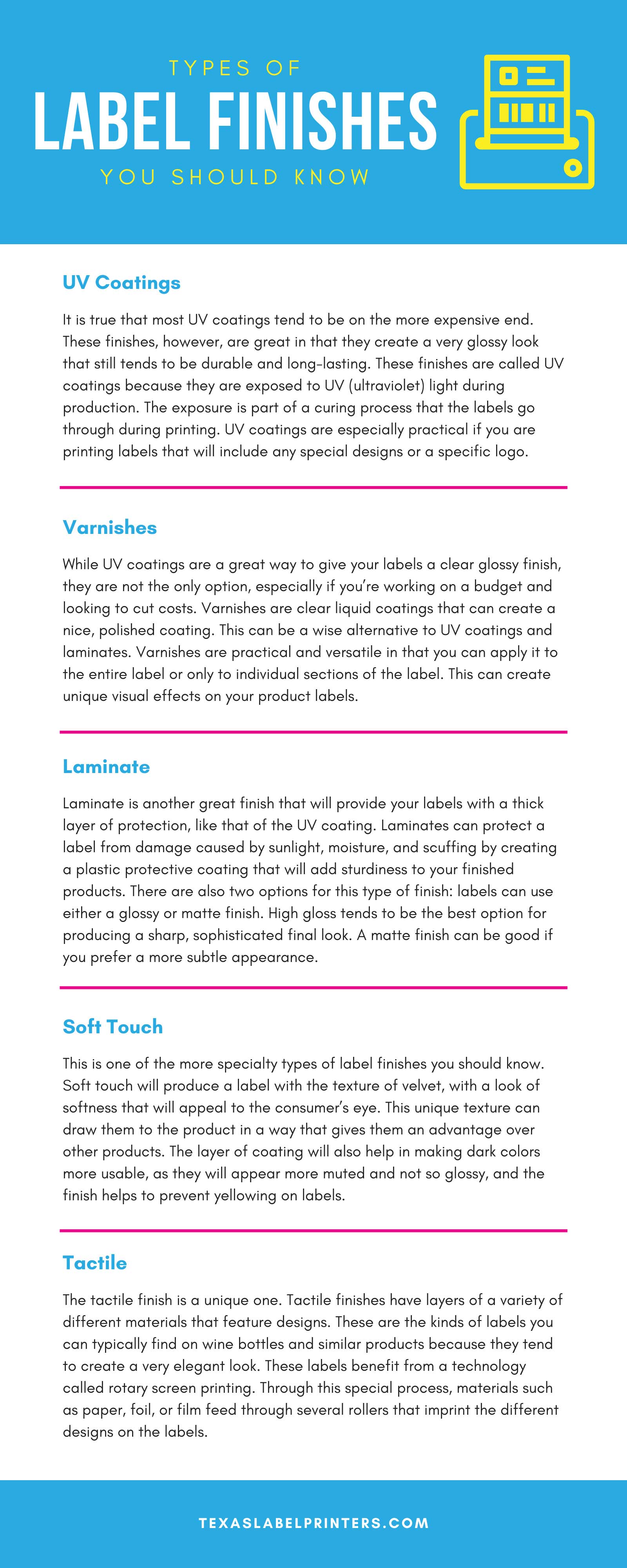 Types of Label Finishes Infographic