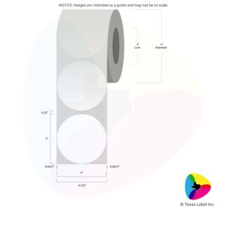 4" Circle Blank Label Roll 1-Across (3" Core / 6" Outside Diameter)