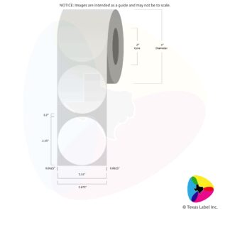 2.55" Circle Blank Label Roll 1-Across (2" Core / 4" Outside Diameter)