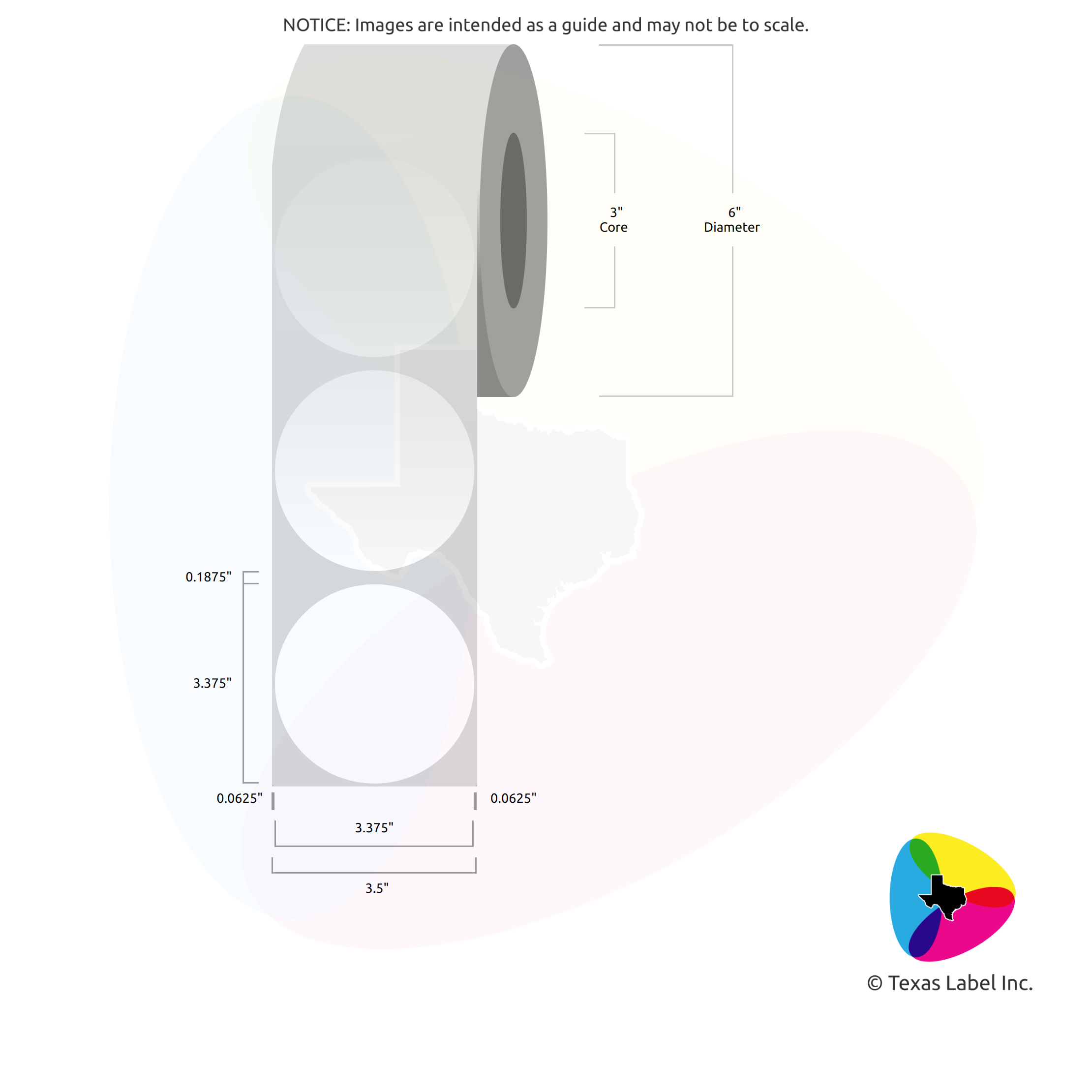 3.375" Circle Blank Label Roll 1-Across (3" Core / 6" Outside Diameter)