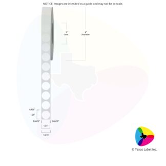 1.25" Circle Blank Label Roll 1-Across (3" Core / 8" Outside Diameter)