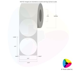 4.25" Circle Blank Label Roll 1-Across (3" Core / 6" Outside Diameter)