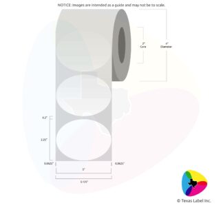 3" x 2.25" Oval Blank Label Roll 1-Across (2" Core / 4" Outside Diameter)