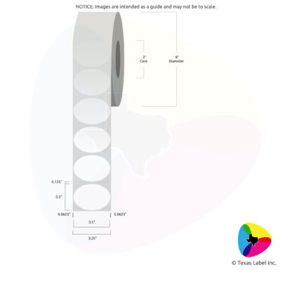 3.5" x 2.5" Oval Blank Label Roll 1-Across (3" Core / 8" Outside Diameter)