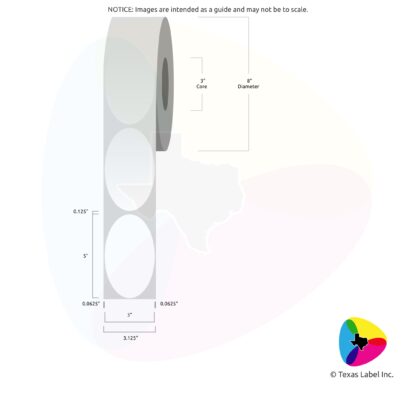 3" x 5" Oval Blank Label Roll 1-Across (3" Core / 8" Outside Diameter)