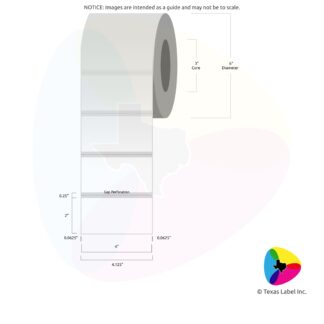 4" x 2" Rounded-Corner Rectangle Blank Label Roll 1-Across (3" Core / 6" Outside Diameter) includes Gap Perforation