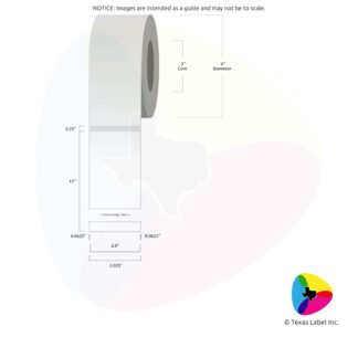 2.9" x 11" Rounded-Corner Rectangle Blank Label Roll 1-Across (3" Core / 6" Outside Diameter)