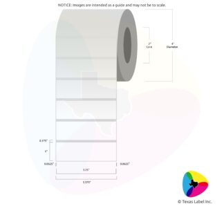 3.25" x 1" Rounded-Corner Rectangle Blank Label Roll 1-Across (2" Core / 4" Outside Diameter)