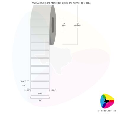 3.675" x 1.267" Squared-Corner Rectangle Blank Label Roll 1-Across (3" Core / 8" Outside Diameter)