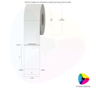 4" x 6" Squared-Corner Rectangle Blank Label Roll 1-Across (3" Core / 8" Outside Diameter) includes Gap Perforation