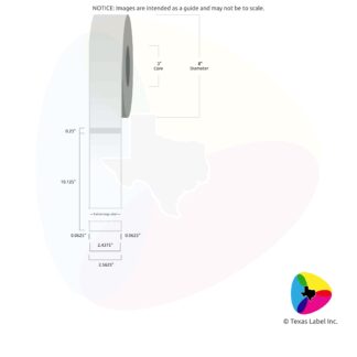 2.4375" x 10.125" Squared-Corner Rectangle Blank Label Roll 1-Across (3" Core / 8" Outside Diameter)