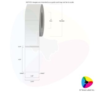 2.55" x 4.52" Squared-Corner Rectangle Blank Label Roll 1-Across (3" Core / 6" Outside Diameter)
