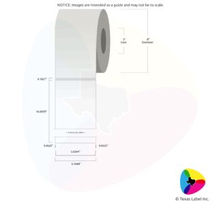 5.0394" x 16.6929" Squared-Corner Rectangle Blank Label Roll 1-Across (3" Core / 8" Outside Diameter)