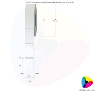 2.1" x 3.3" Squared-Corner Rectangle Blank Label Roll 1-Across (3" Core / 8" Outside Diameter)