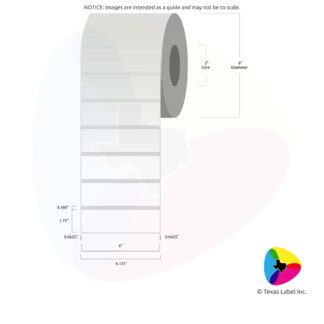 6" x 1.75" Squared-Corner Rectangle Blank Label Roll 1-Across (3" Core / 8" Outside Diameter)