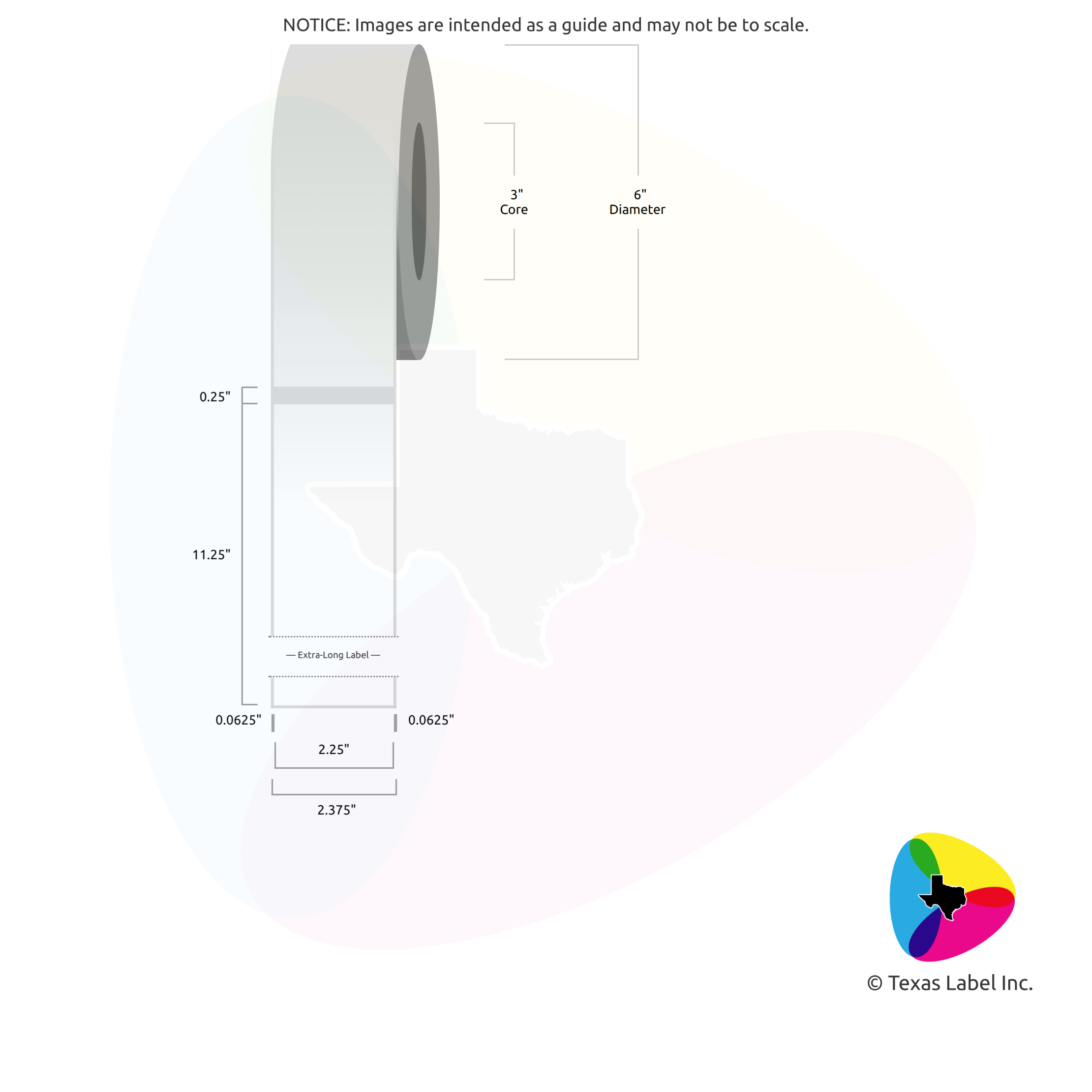 2.25" x 11.25" Squared-Corner Rectangle Blank Label Roll 1-Across (3" Core / 6" Outside Diameter)