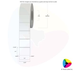 3.4" x 2.4" Squared-Corner Rectangle Blank Label Roll 1-Across (3" Core / 8" Outside Diameter)