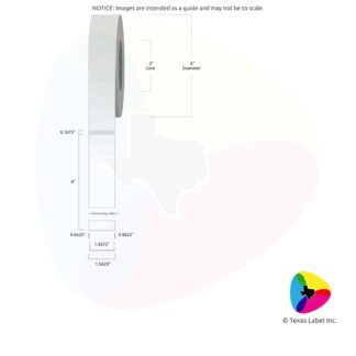 1.4375" x 8" Squared-Corner Rectangle Blank Label Roll 1-Across (3" Core / 6" Outside Diameter)