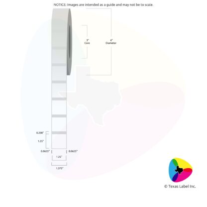 1.25" x 1.25" Squared-Corner Rectangle Blank Label Roll 1-Across (3" Core / 6" Outside Diameter)