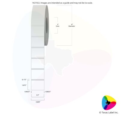 2.5" x 1.875" Squared-Corner Rectangle Blank Label Roll 1-Across (3" Core / 8" Outside Diameter)