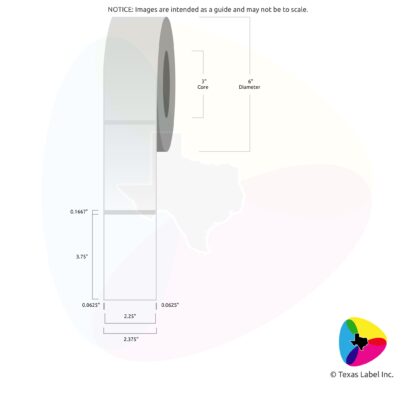 2.25" x 3.75" Squared-Corner Rectangle Blank Label Roll 1-Across (3" Core / 6" Outside Diameter)