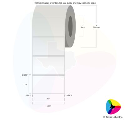 4.5" x 2.5" Squared-Corner Rectangle Blank Label Roll 1-Across (3" Core / 6" Outside Diameter)