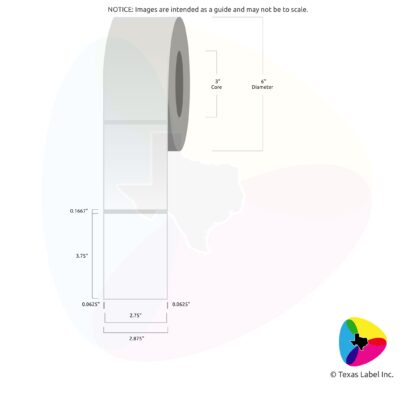 2.75" x 3.75" Squared-Corner Rectangle Blank Label Roll 1-Across (3" Core / 6" Outside Diameter)