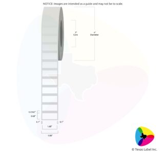 1.68" x 0.68" Squared-Corner Rectangle Blank Label Roll 1-Across (3" Core / 6" Outside Diameter)